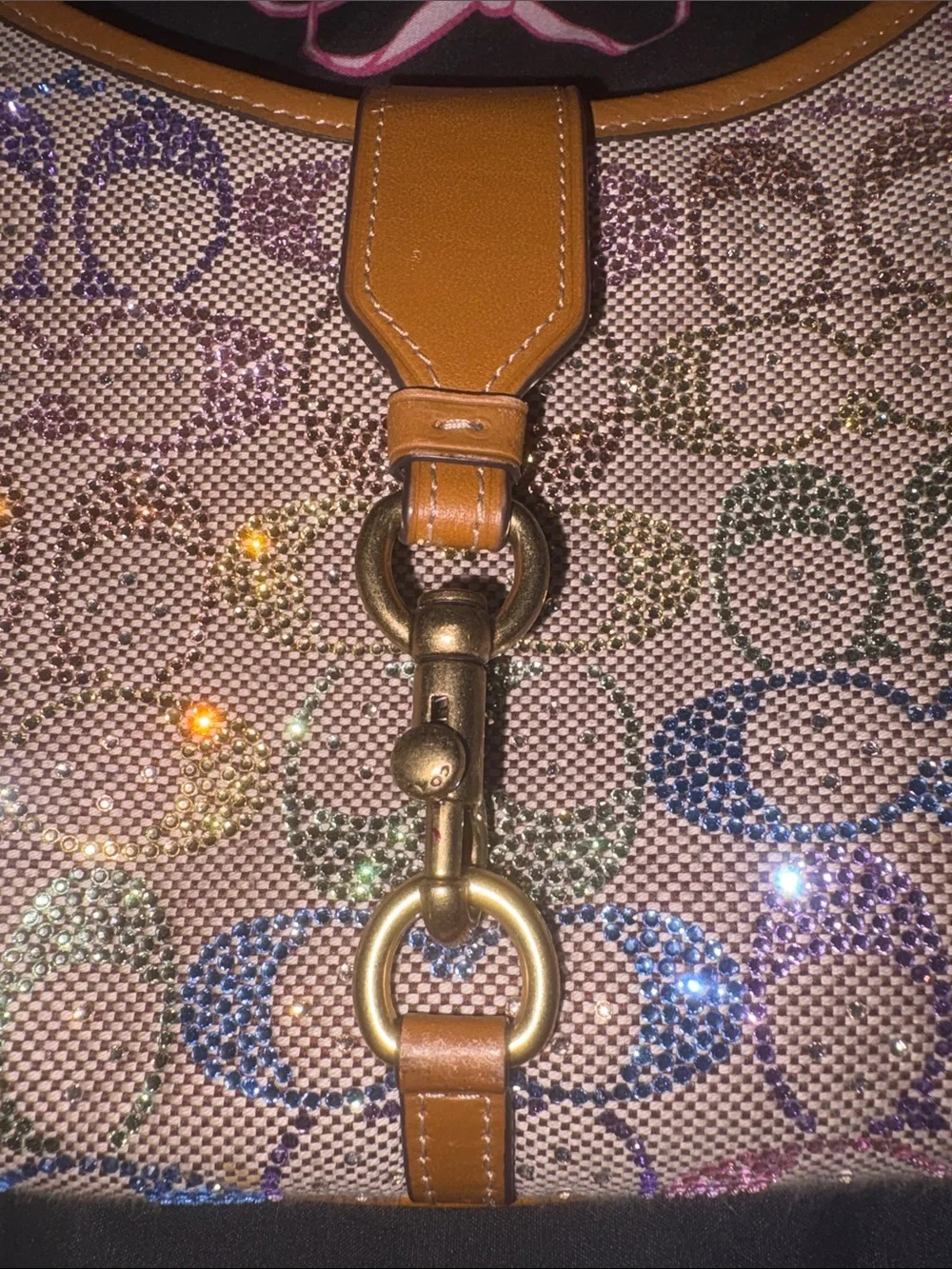 Coach Iridescent Signature Hobo with Brown Leather Trim